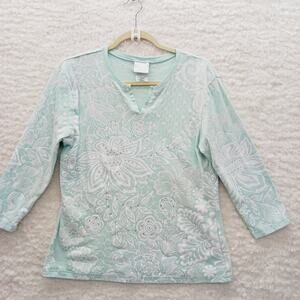 T-Shirt Women Mint Floral Rhinestones Whimsycore Gardender Resort Fairycore Sz M